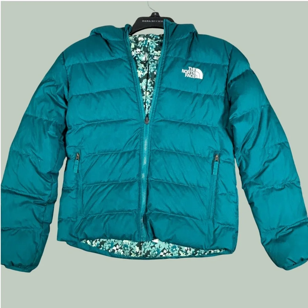 The North Face Reversible Down Puffer Jacket Girls XL 14/16 Teal Blue 550 Fill